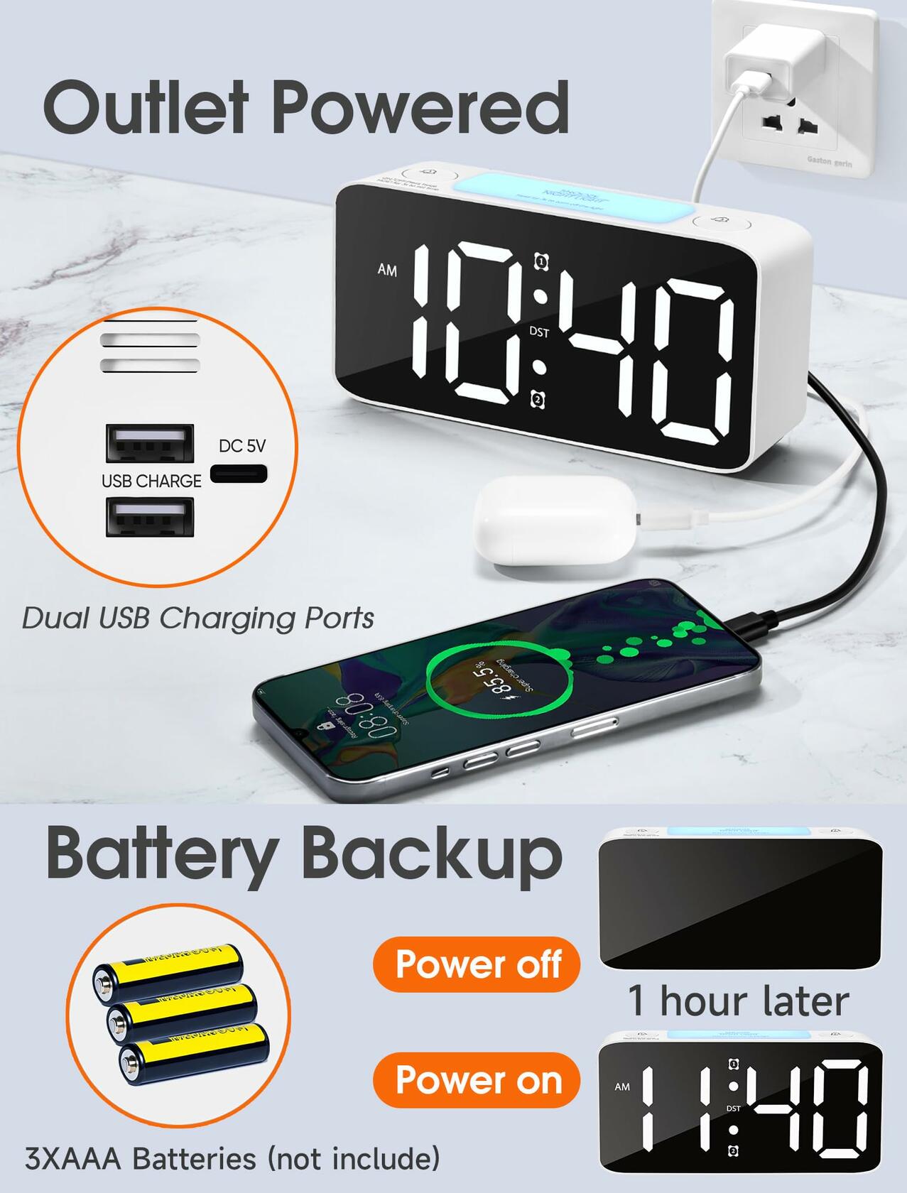 Cadmos Super Loud Alarm Clock for Heavy Sleepers Adults,Digital Clock with 7
