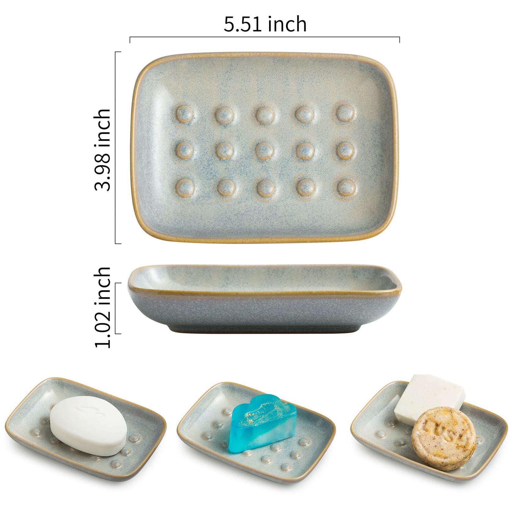 Miamolo Soap Dish for Shower, Ceramic Soap Dish Non-Slip Soap Holder Bar Saver