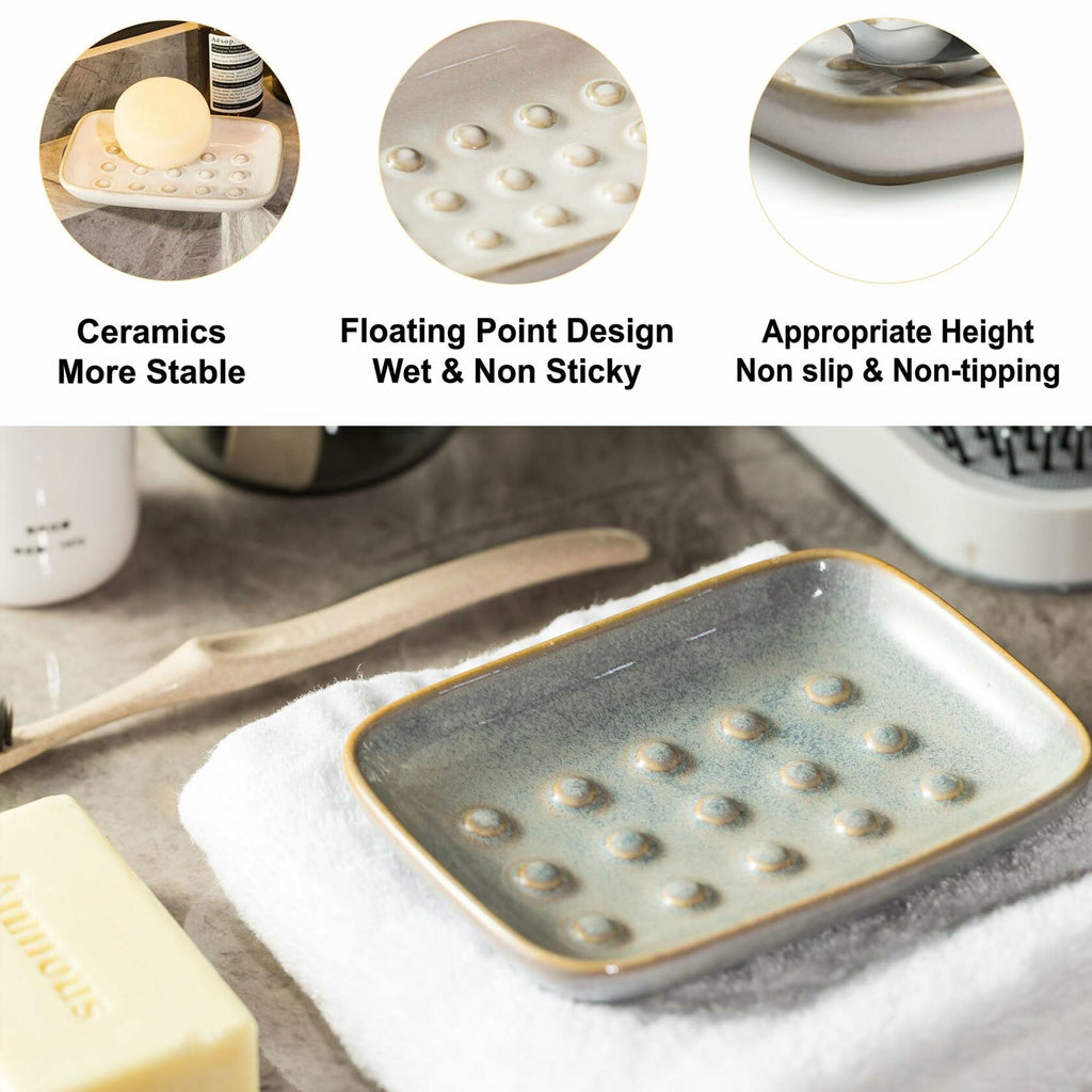 Miamolo Soap Dish for Shower, Ceramic Soap Dish Non-Slip Soap Holder Bar Saver