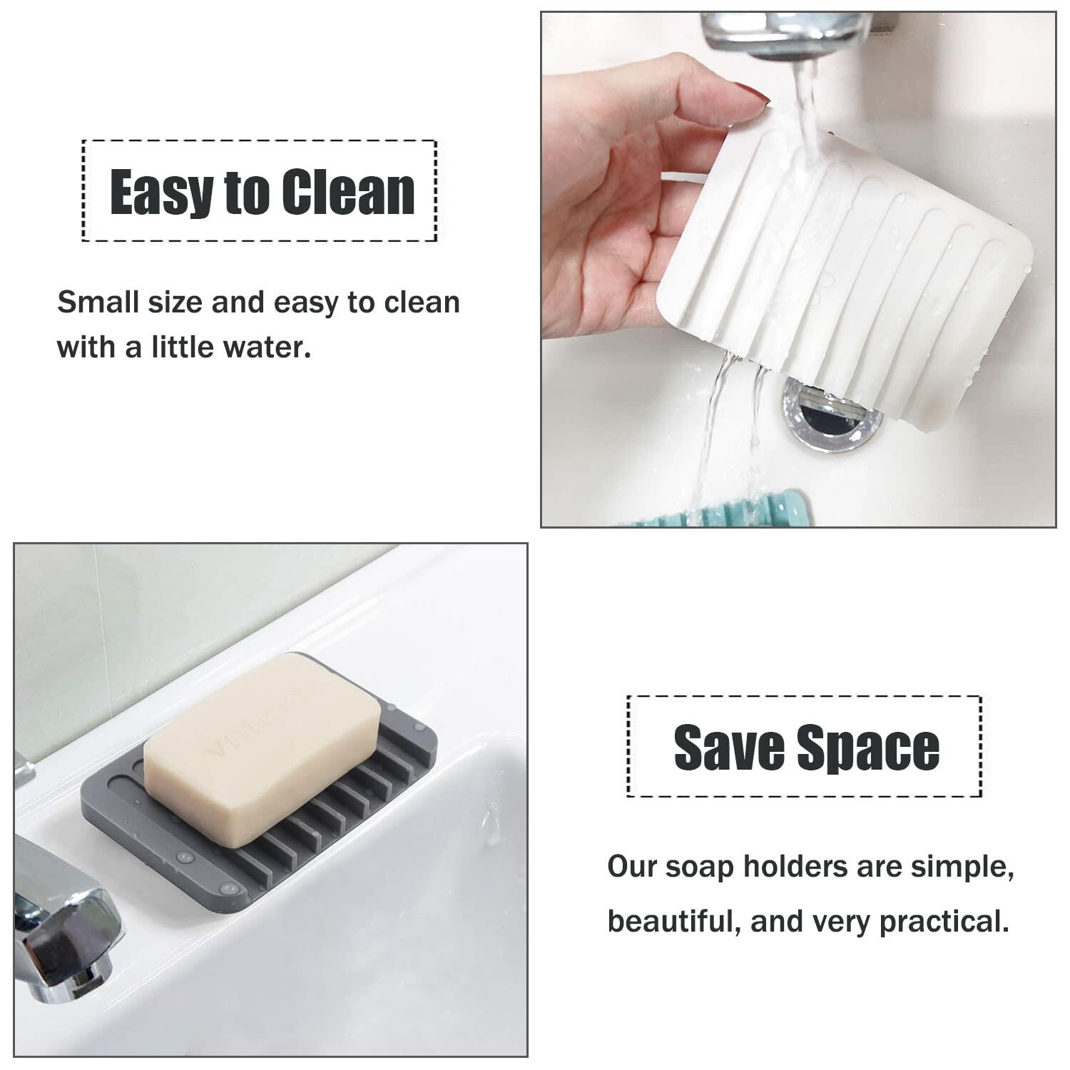 4PCS Premium Silicone Self-Draining Soap Holders, Waterfall Drainer Soap Savers