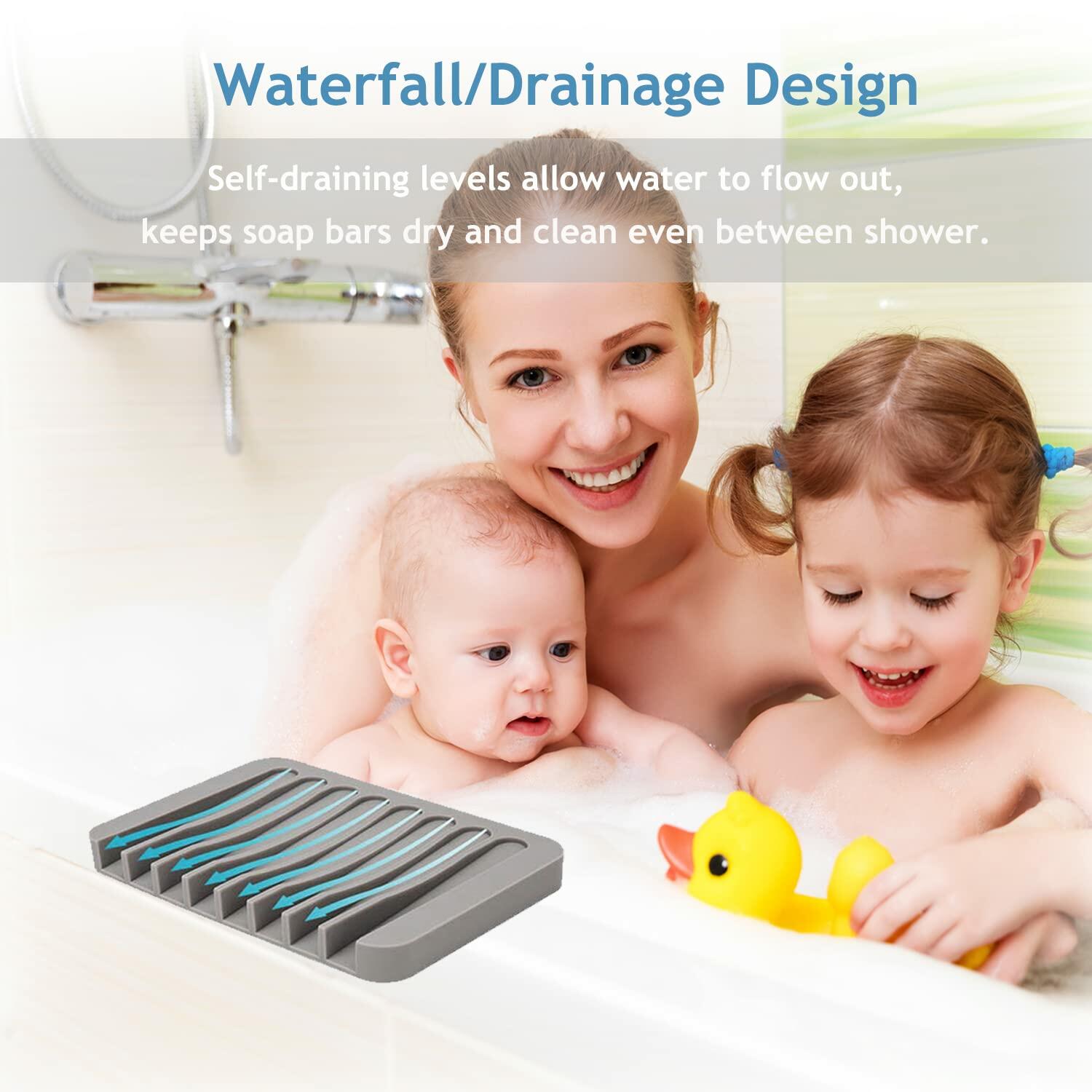 4PCS Premium Silicone Self-Draining Soap Holders, Waterfall Drainer Soap Savers
