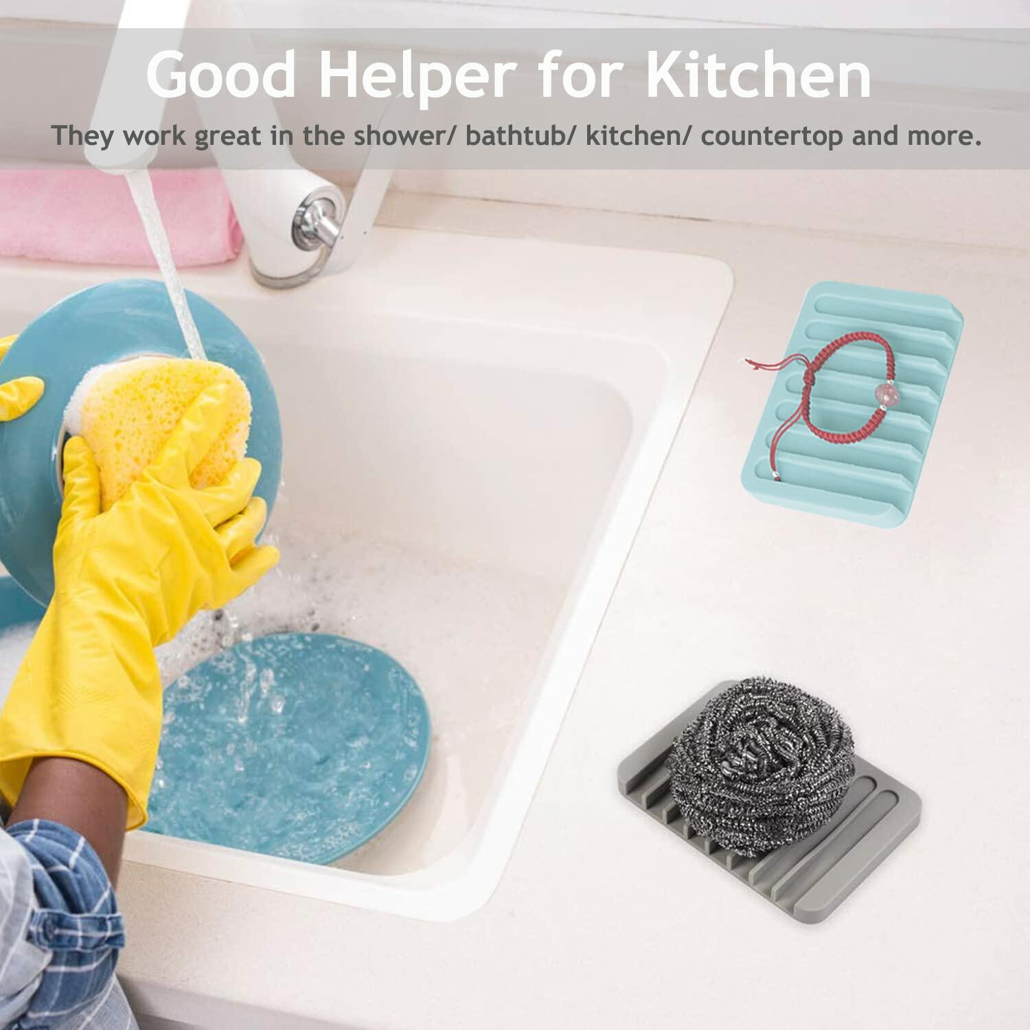 4PCS Premium Silicone Self-Draining Soap Holders, Waterfall Drainer Soap Savers