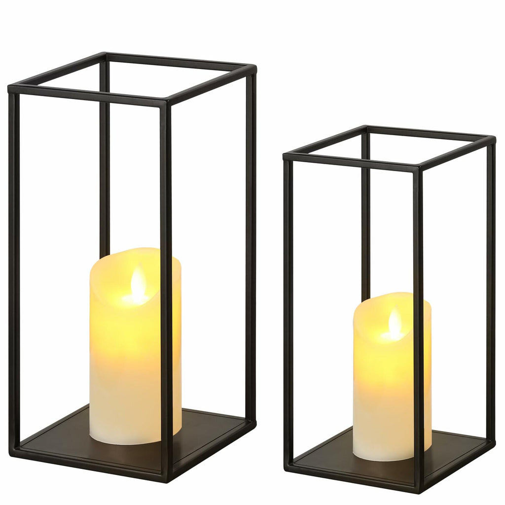 2 Pack Eufrozy Lanterns Decorative Indoor Black Metal Lantern Candle Holder,