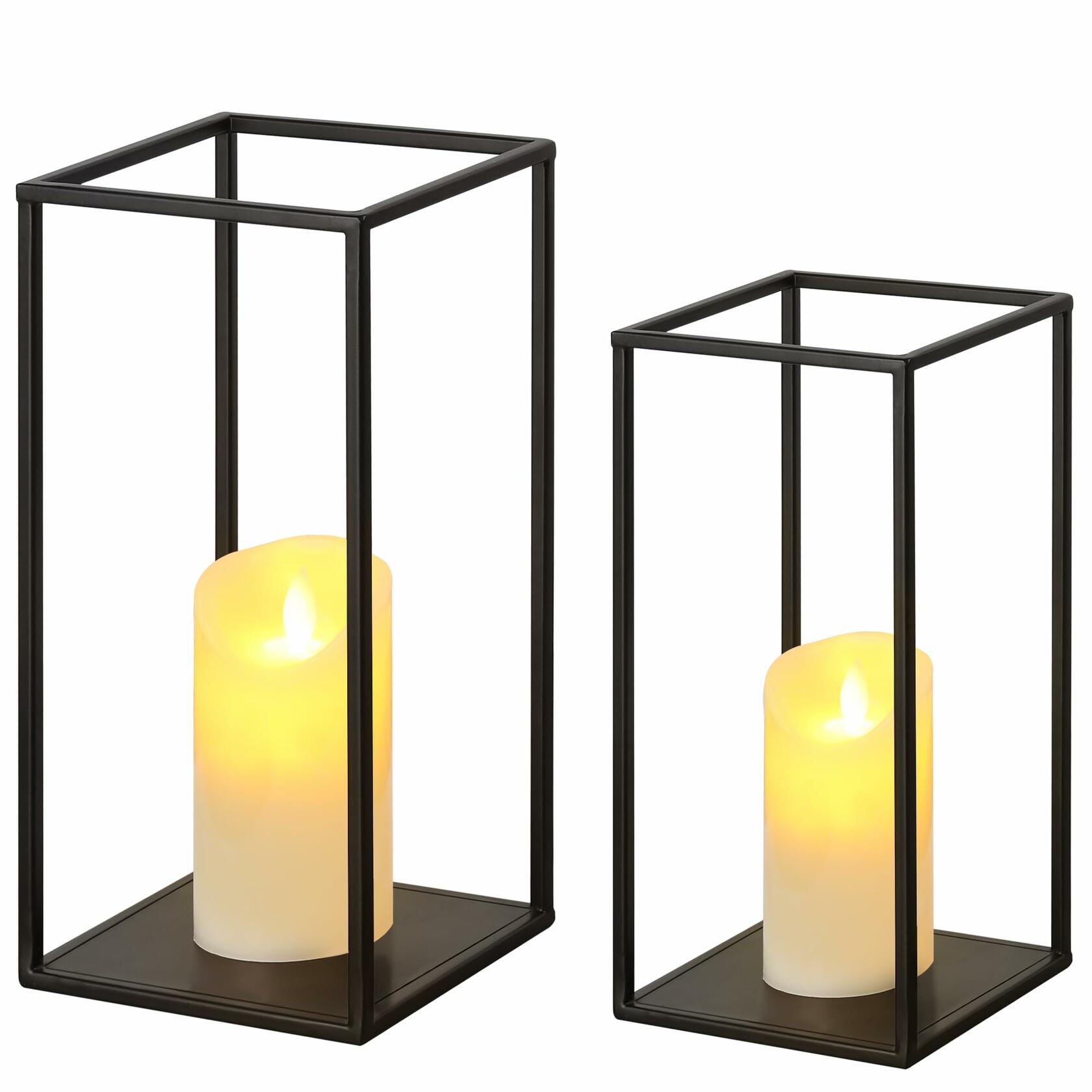 2 Pack Eufrozy Lanterns Decorative Indoor Black Metal Lantern Candle Holder,