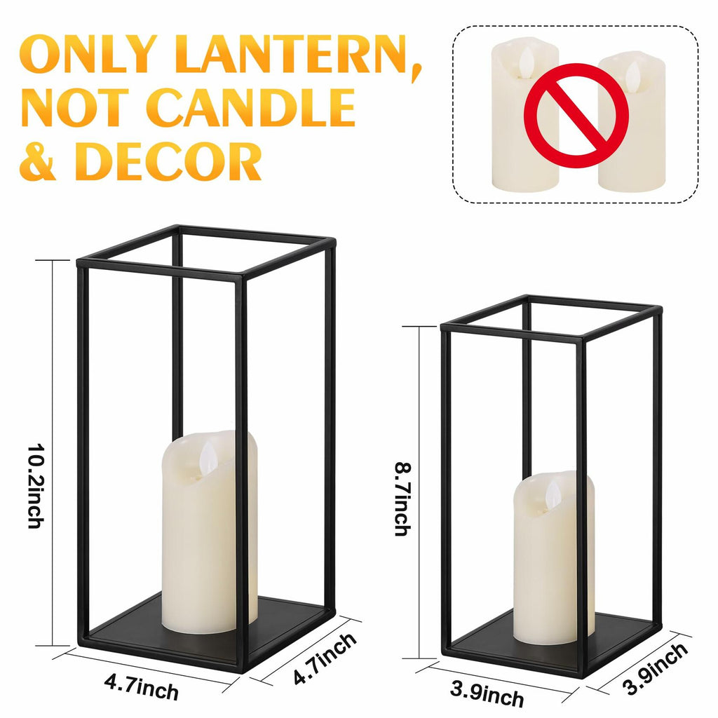 2 Pack Eufrozy Lanterns Decorative Indoor Black Metal Lantern Candle Holder,