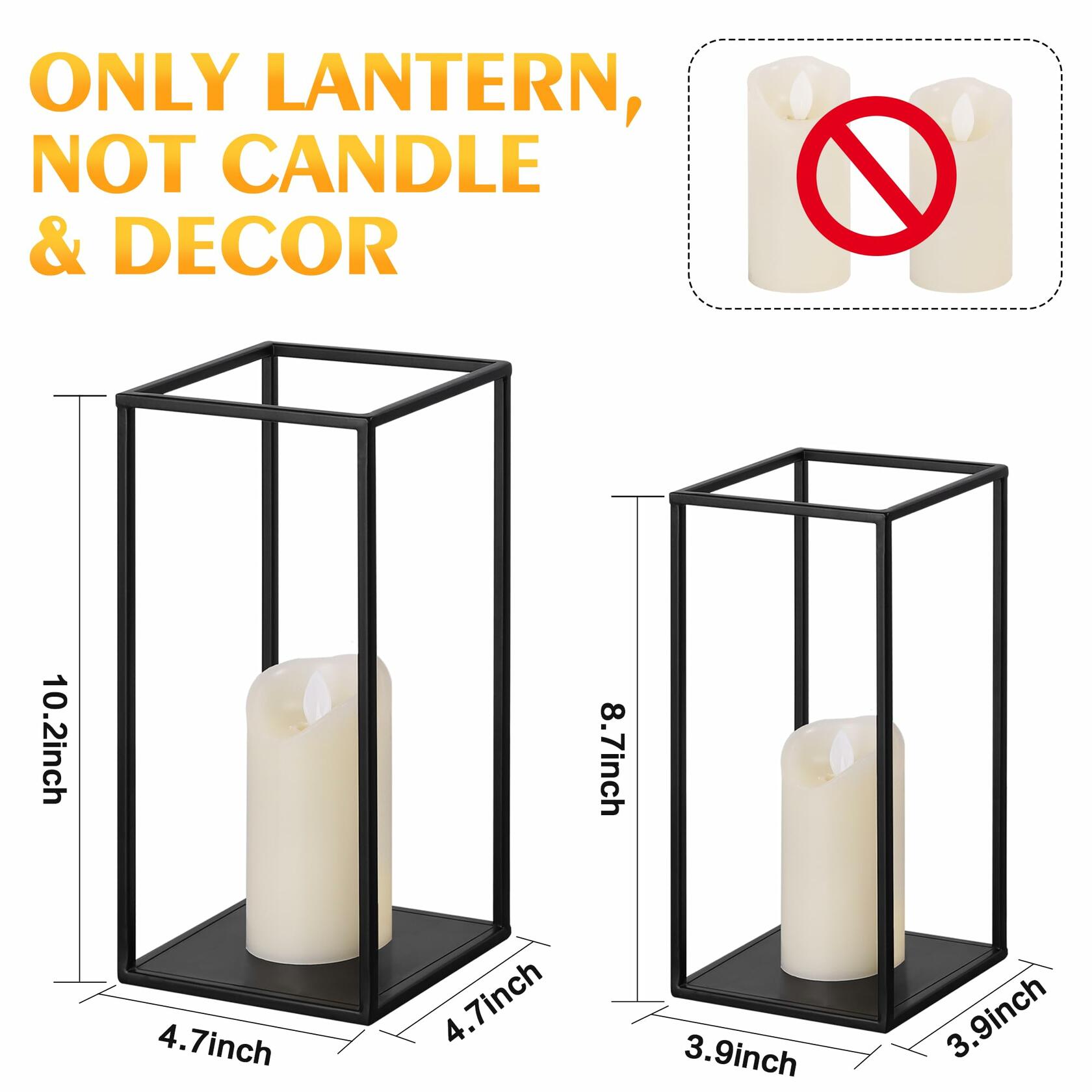 2 Pack Eufrozy Lanterns Decorative Indoor Black Metal Lantern Candle Holder,
