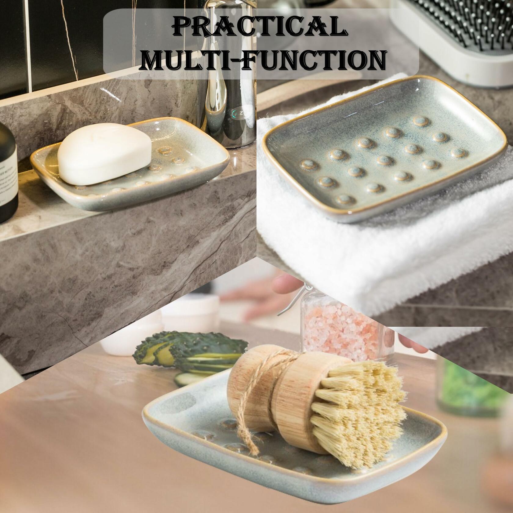 Miamolo Soap Dish for Shower, Ceramic Soap Dish Non-Slip Soap Holder Bar Saver