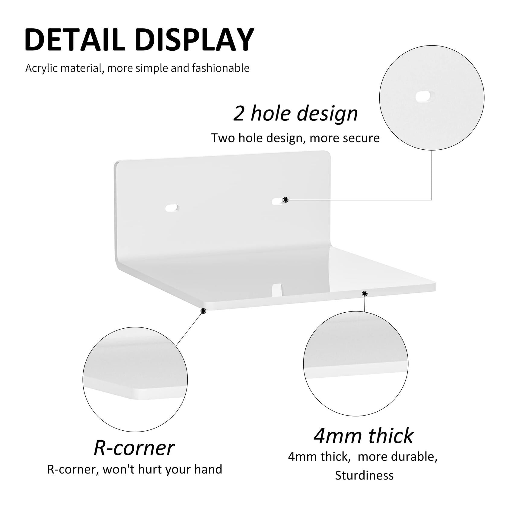 2 Pack Sezanrpt 6 Inches Acrylic Small Wall Shelves, Floating Shelf for Wall