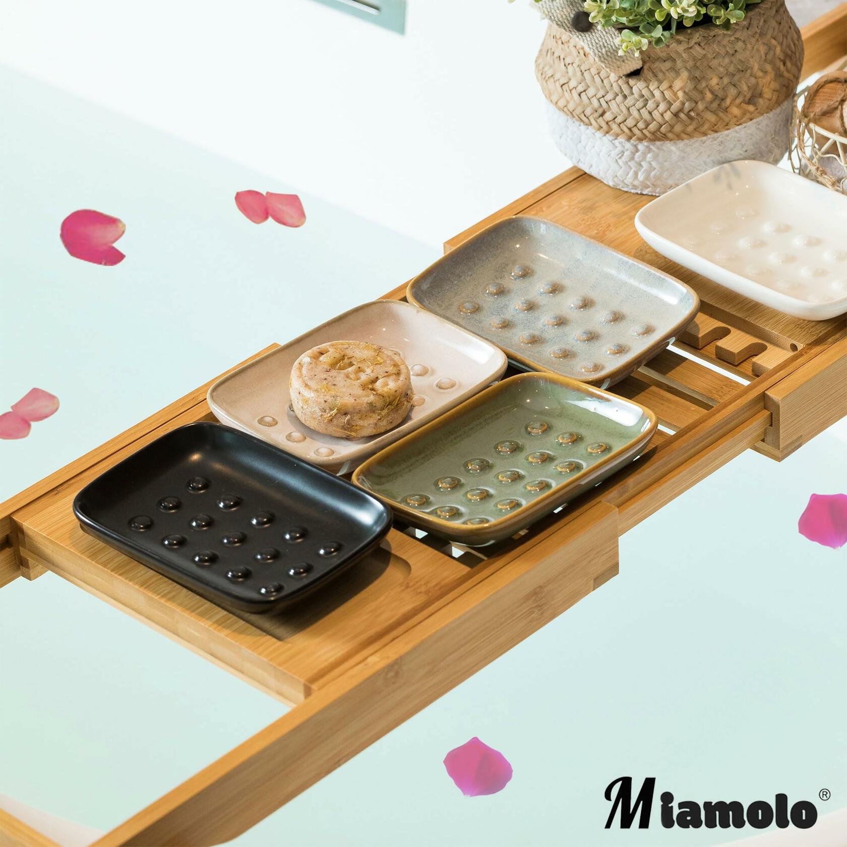 Miamolo Soap Dish for Shower, Ceramic Soap Dish Non-Slip Soap Holder Bar Saver