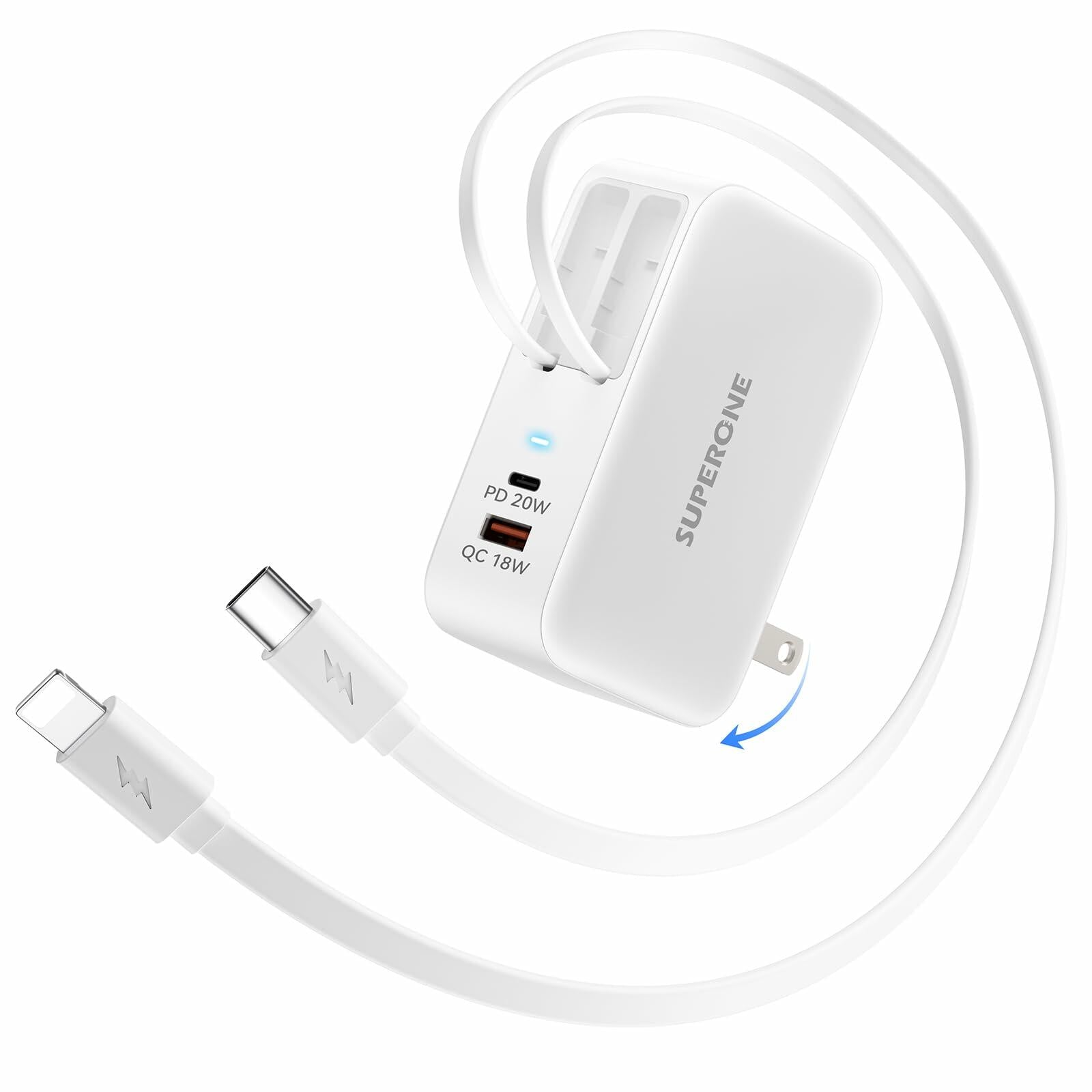 SUPERONE Retractable Charger with Dual USB Ports, 78W Retractable Wall Charger