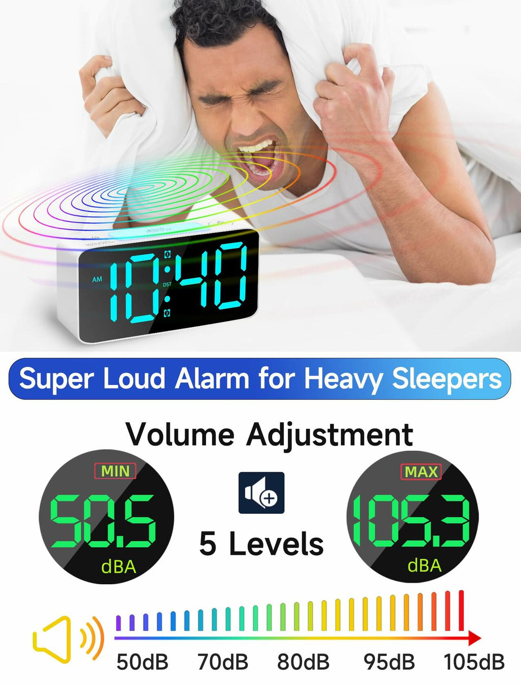Cadmos Super Loud Alarm Clock for Heavy Sleepers Adults,Digital Clock with 7