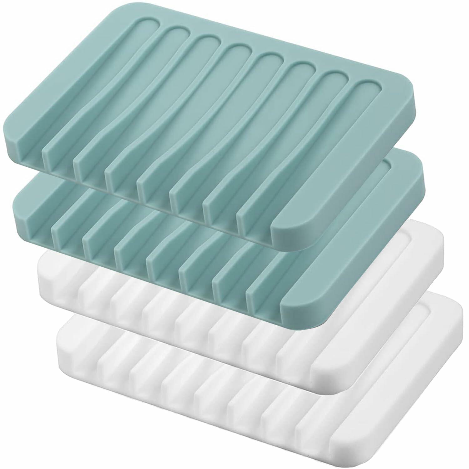 4PCS Premium Silicone Self-Draining Soap Holders, Waterfall Drainer Soap Savers