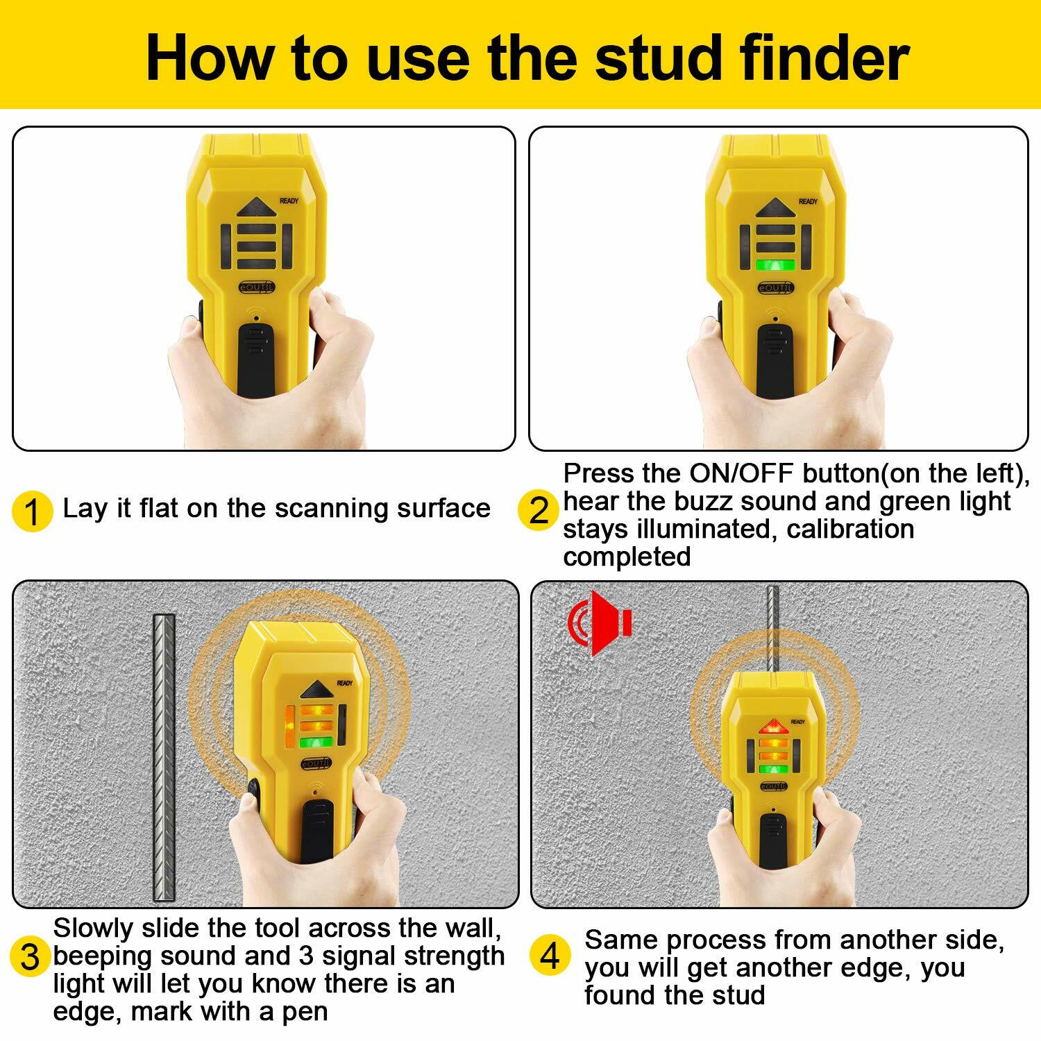 Stud Finder Wall Scanner Wood and Metal Detector Sensor for 3/4 inch Thickness