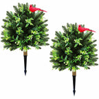 Set of 2 Artificial Christmas Urn Filler Topiary Tree with Cardinal Birds, Pine,