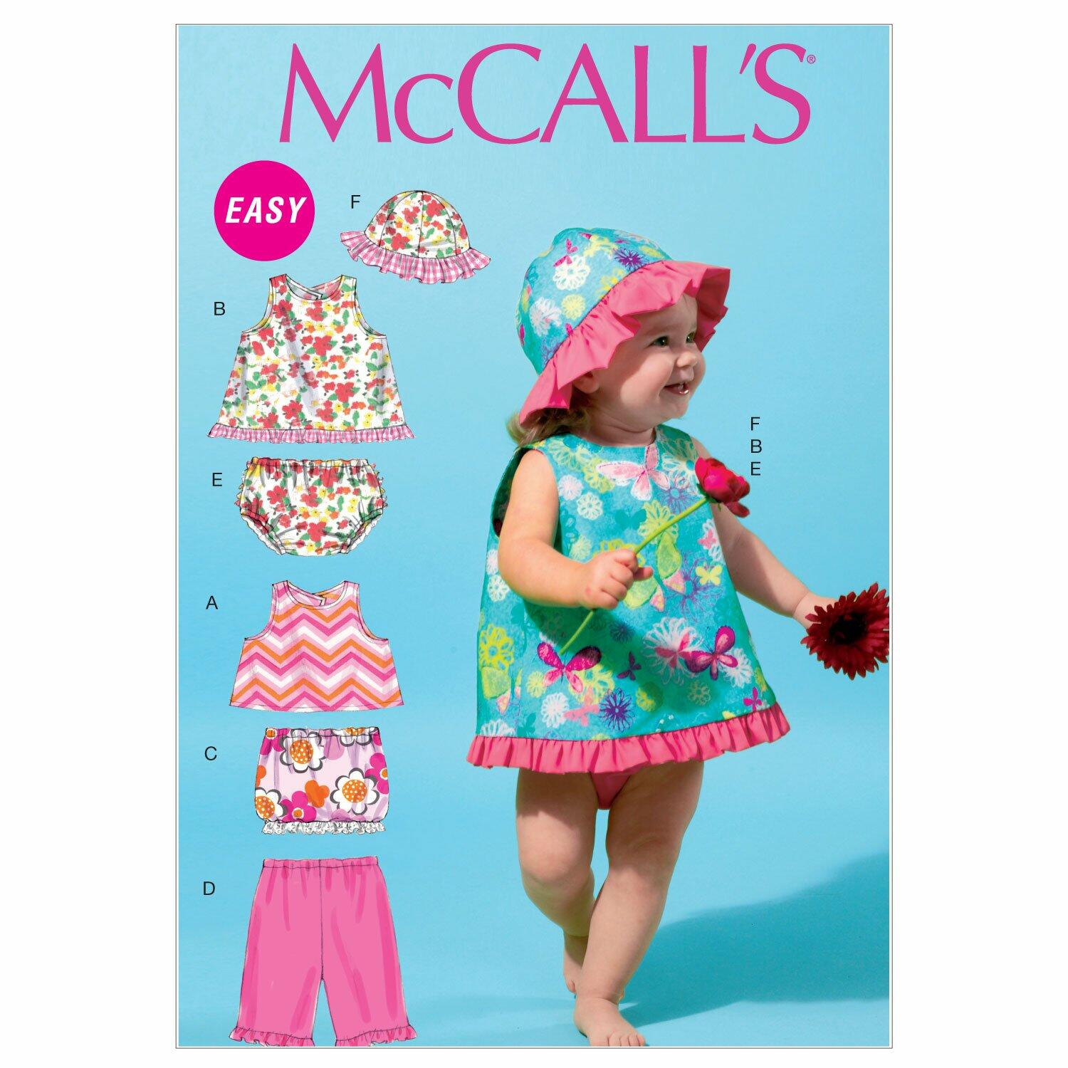 McCall Patterns M6539 Infants' Tops, Skirt, Pants, Panties and Hat