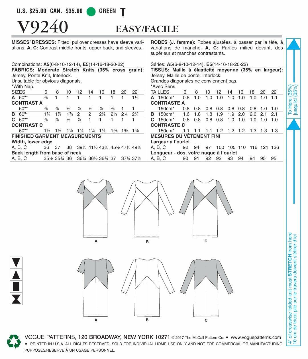 Vogue Patterns Dresses 6-8-10-12-14 Green