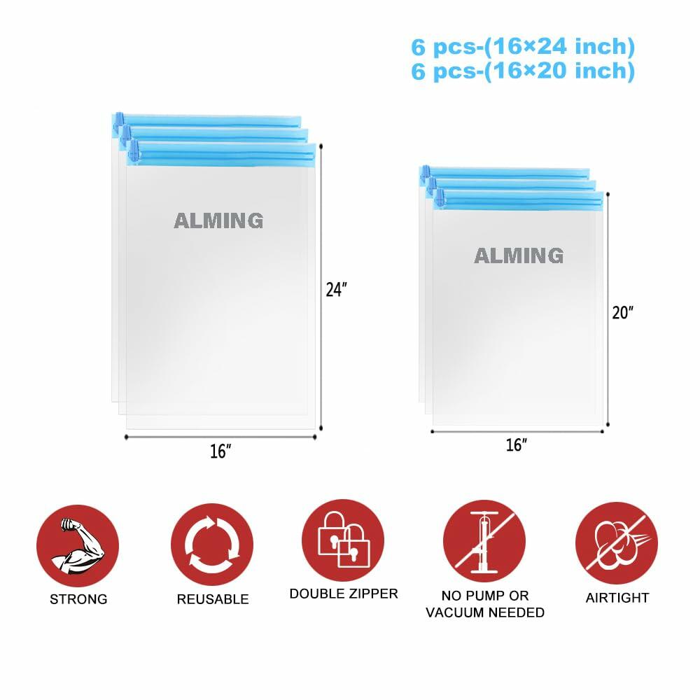 ALMING Compression Bags - Travel Essentials - 12 Pack Space Saver Bags - No