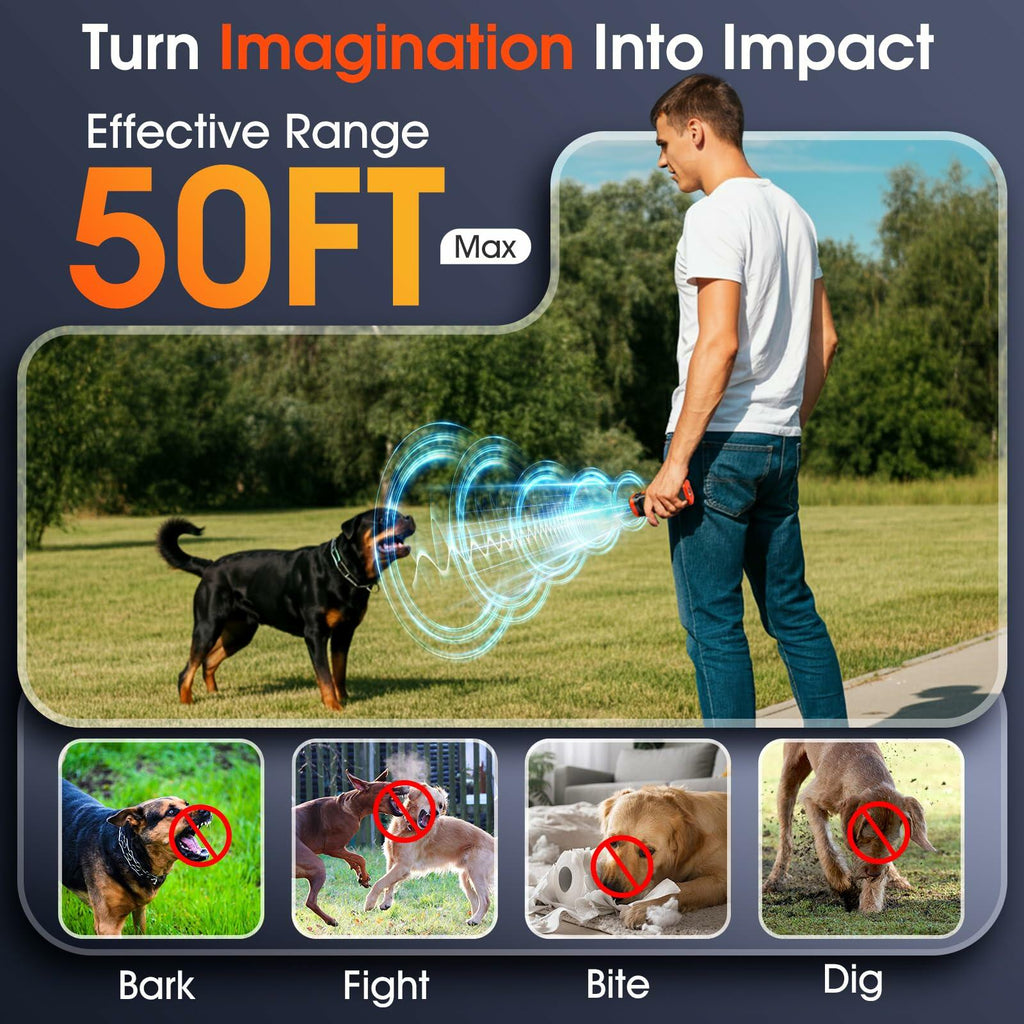 JTJTXL 1-Touch Dog Bark Deterrent Devices with 3 Sonic Heads, Portable 50ft