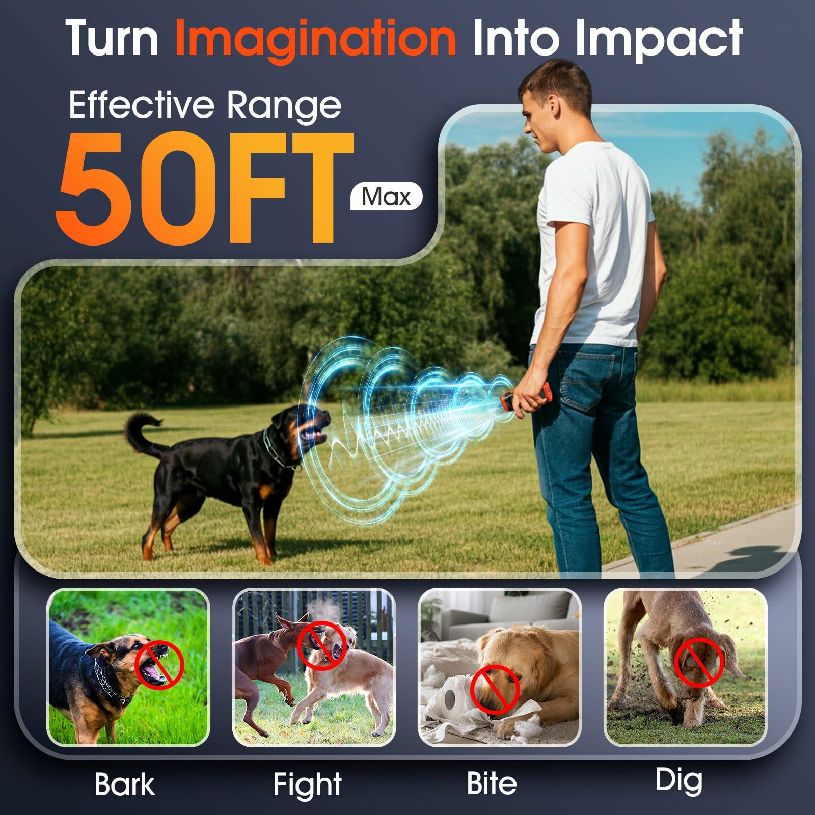 JTJTXL 1-Touch Dog Bark Deterrent Devices with 3 Sonic Heads, Portable 50ft