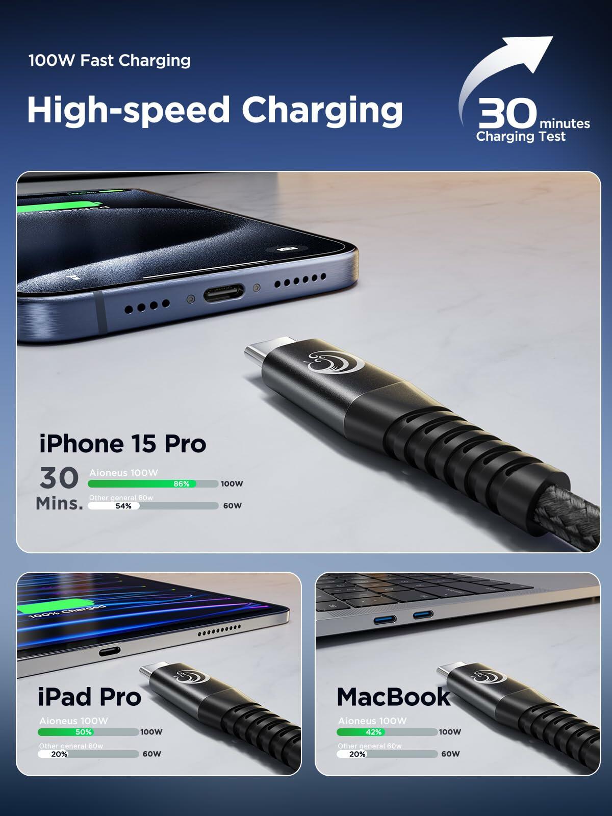 Aioneus USB C to USB C Cable, 10ft 100W Type C to Type C Charger Cord Fast