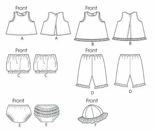 McCall Patterns M6539 Infants' Tops, Skirt, Pants, Panties and Hat