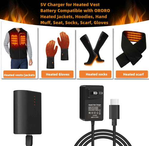 5V Charger for ORORO Battery, USB-C Power Adapter Cord Compatible with ORORO