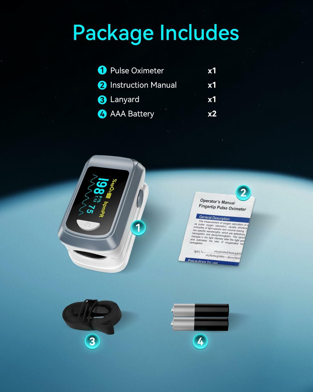 Fingertip Pulse Oximeter Blood Oxygen Saturation Monitor Pulse Ox, Heart Rate