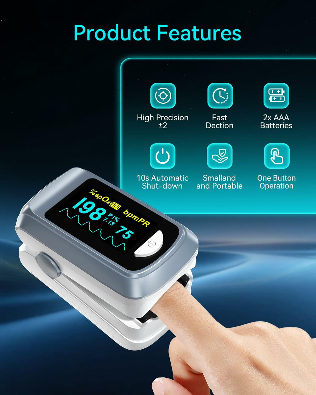 Fingertip Pulse Oximeter Blood Oxygen Saturation Monitor Pulse Ox, Heart Rate