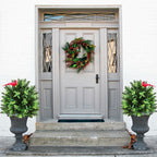 Set of 2 Artificial Christmas Urn Filler Topiary Tree with Cardinal Birds, Pine,