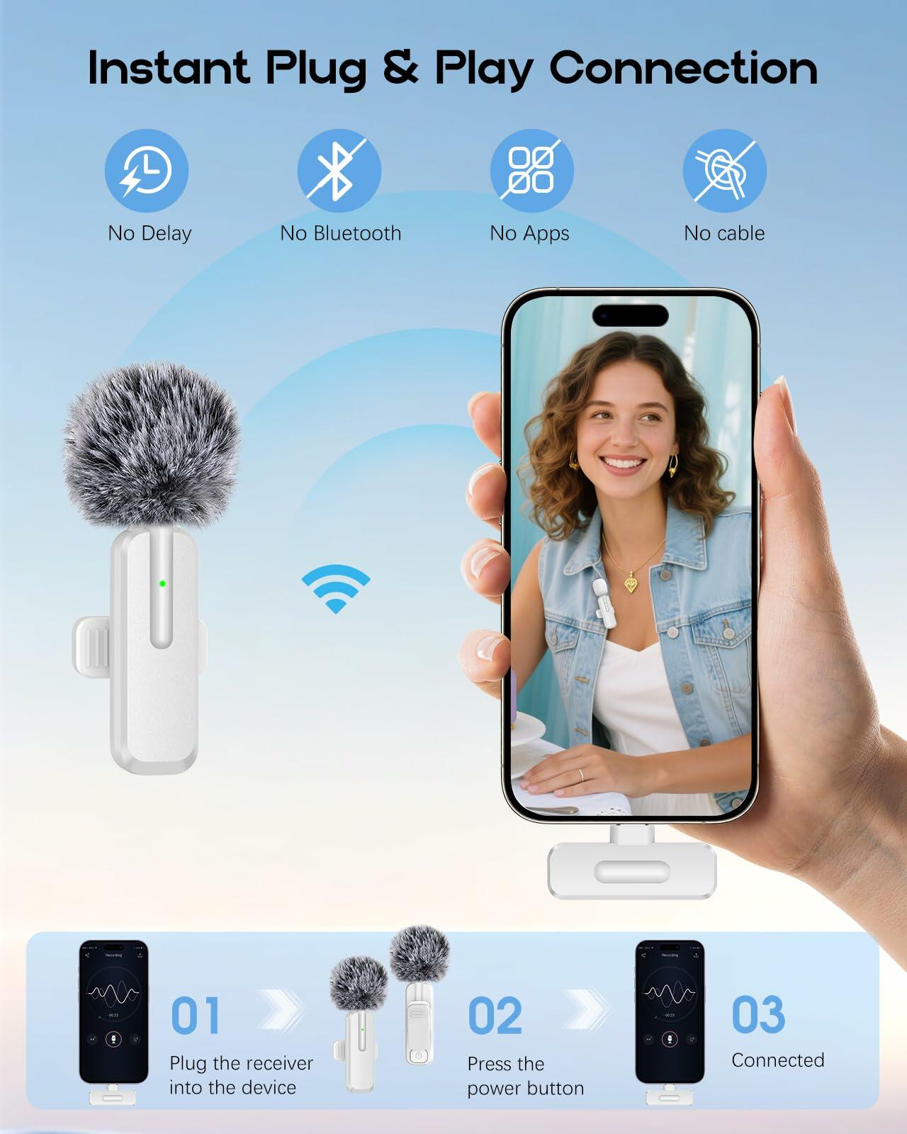 Wireless Mini Microphone for iPhone - 2 Pack Lavalier bluetooth Microphone for