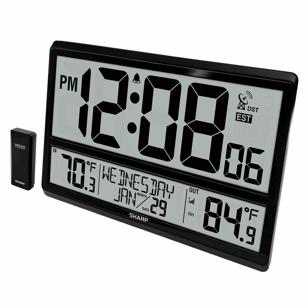 Sharp Atomic Clock - Never Needs Setting! –Easy to Read Numbers - Indoor/Outdoor