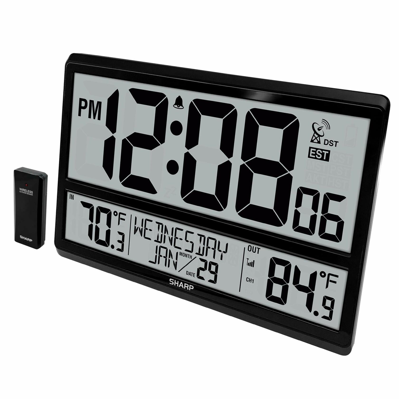 Sharp Atomic Clock - Never Needs Setting! –Easy to Read Numbers - Indoor/Outdoor