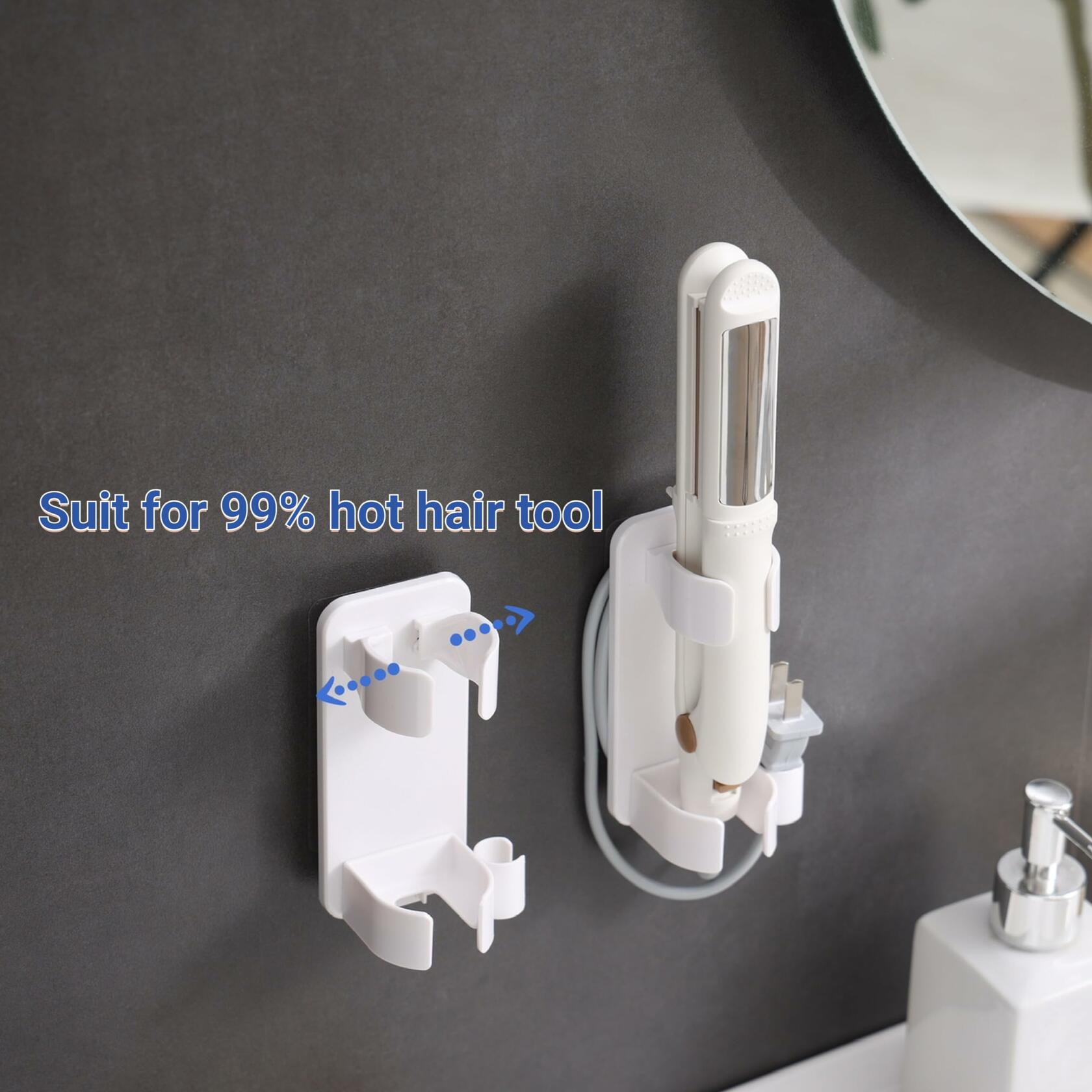 2 Pack Wall Mounted Curling Iron and Hot Tool Organizer: Hair Dryer, Curler, and