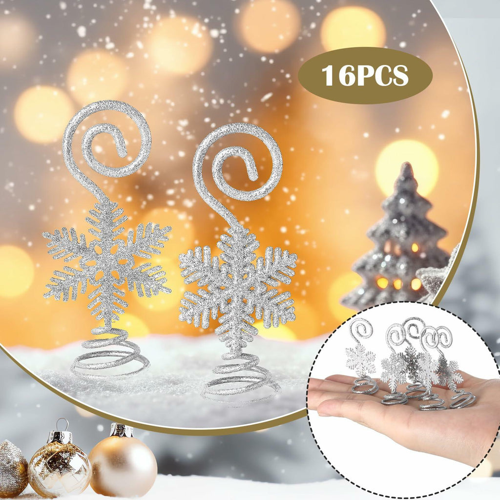 Rtteri 16 Pcs Christmas Picture Display 2 Inch Snowflake Christmas Place Card