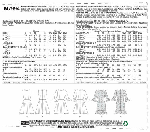 McCall Pattern 18W-20W-22, Various Colours