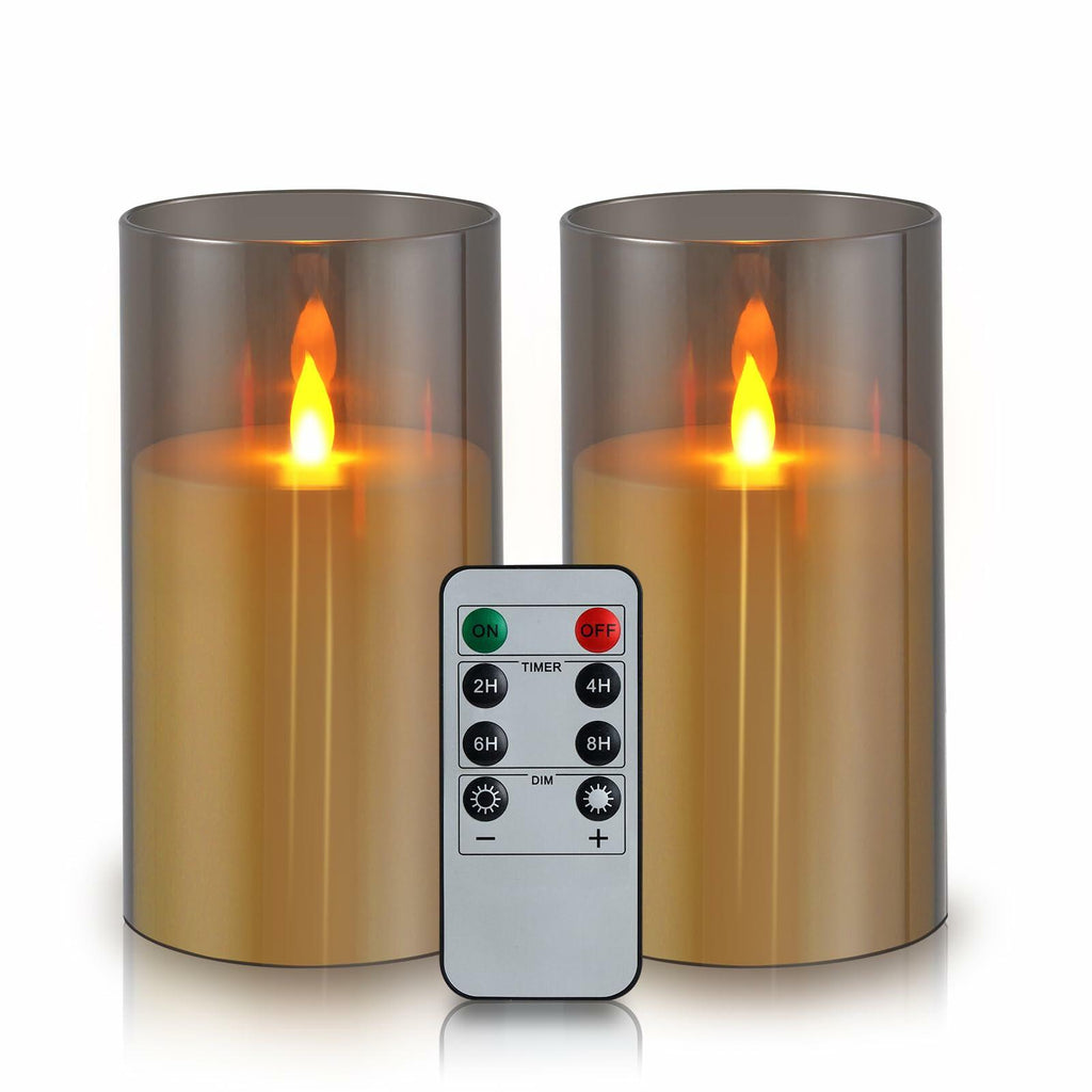 2 PACK wemarry Flameless Candles 4" 5" 6" Set of 2 Acrylic Glass Pillars 3"