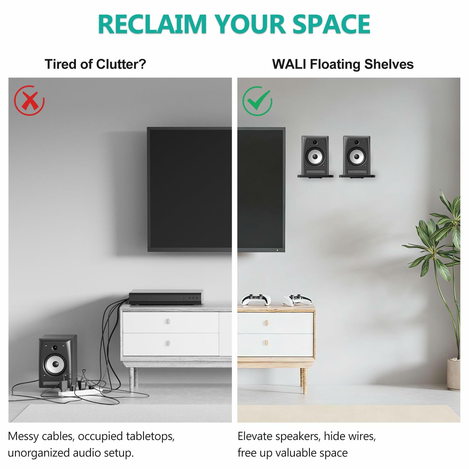 1 Pair WALI Speaker Wall Mount, Heavy Duty Bookshelf Speaker Floating Wall