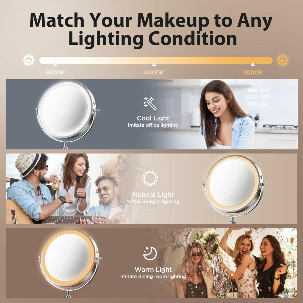 tubbede Makeup Mirror, 1X/30X Double Sided Magnifying Mirror/Switch with 3