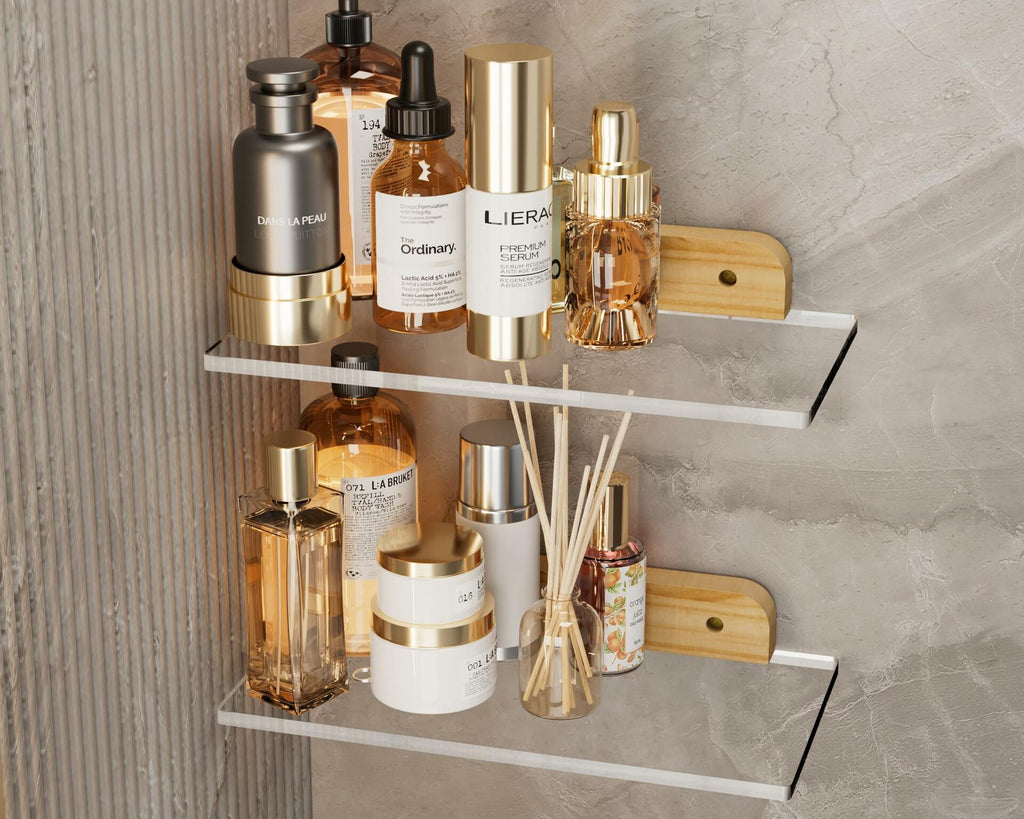 QsQueen Small Acrylic Floating Shelf for Wall, Clear Acrylic Wall Shelf with