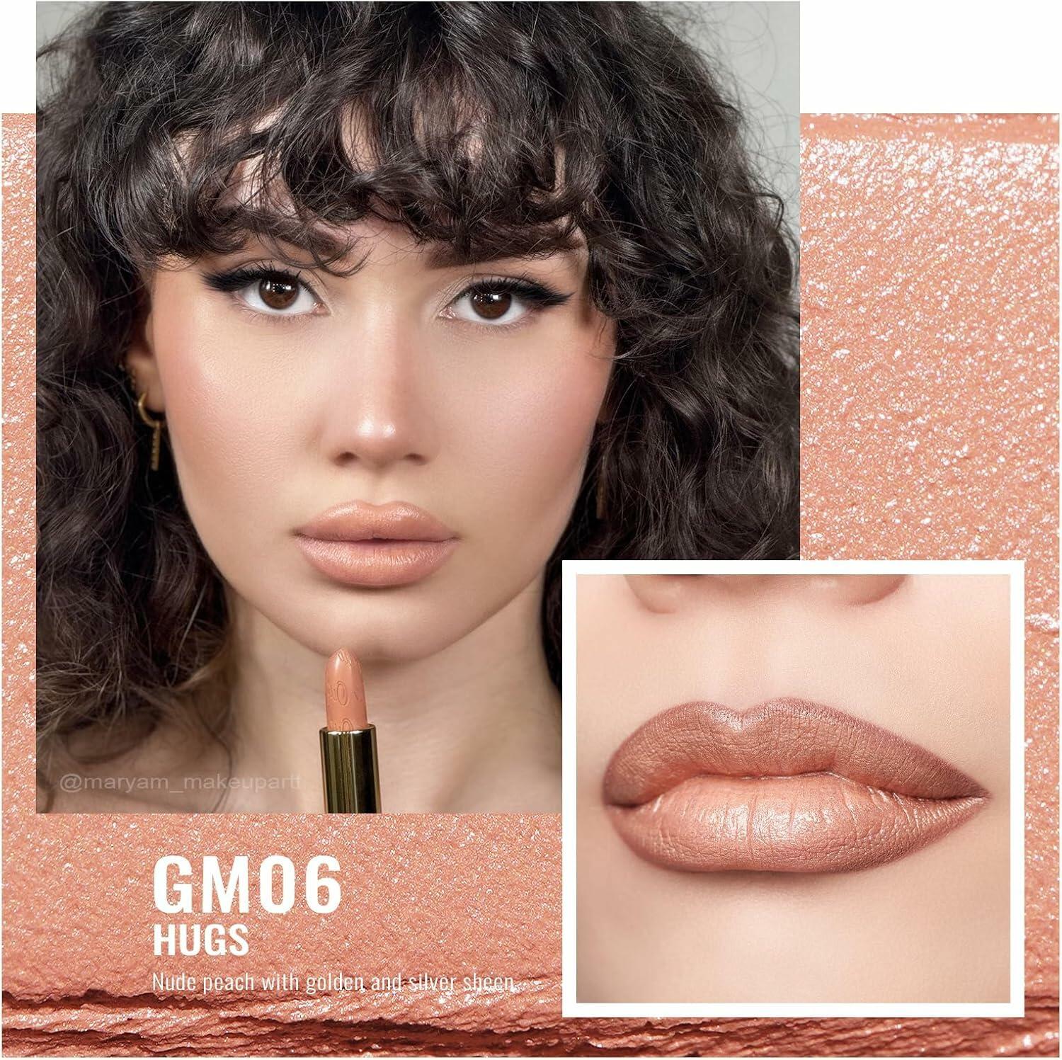 Oulac Matte Nude Peach Lipstick with Glow Metallic Finish - Vegan Lipstick for