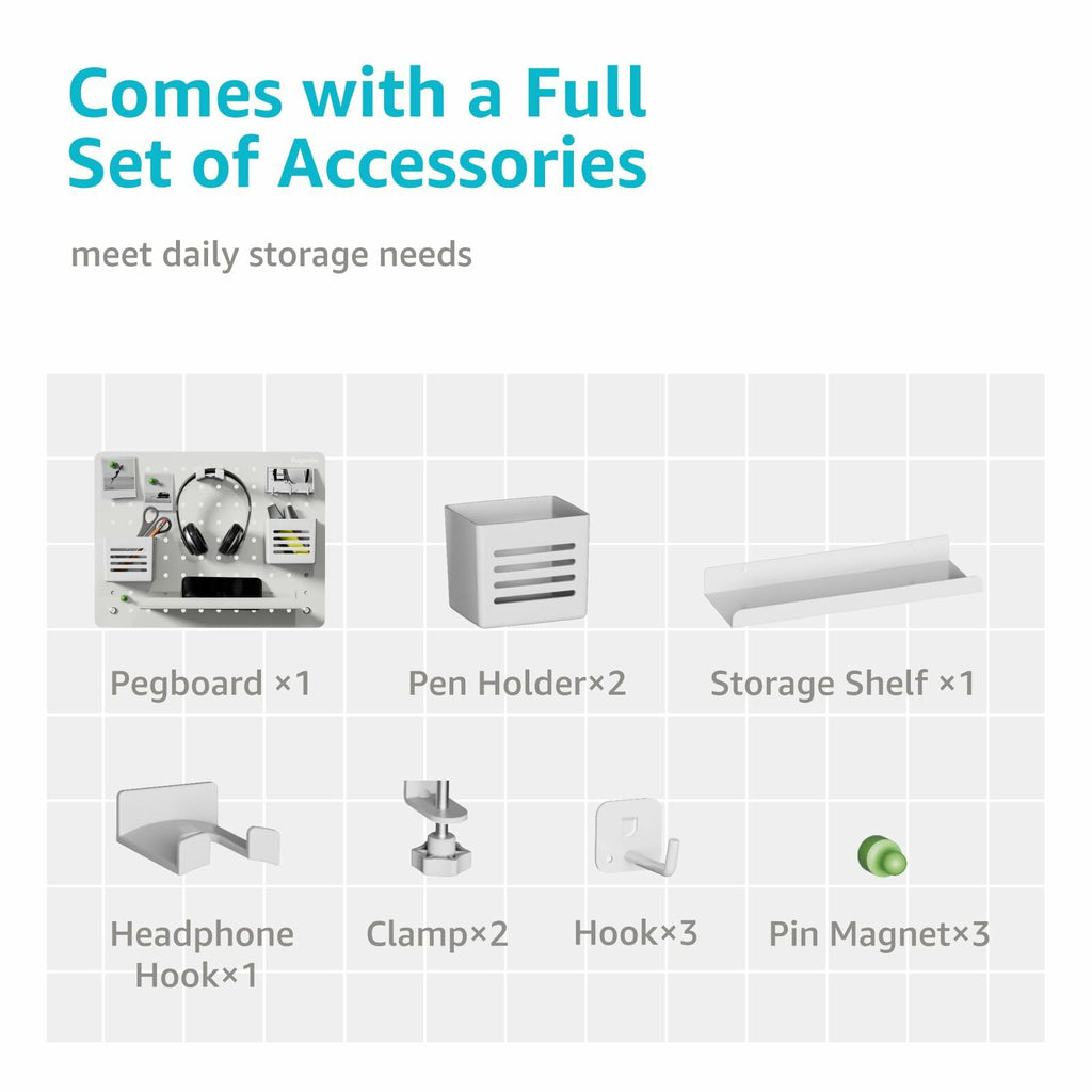 PEGZONE Clamp-on Desk Pegboard, 16.5" x 12.6"  Desk Organizer for Office Gaming