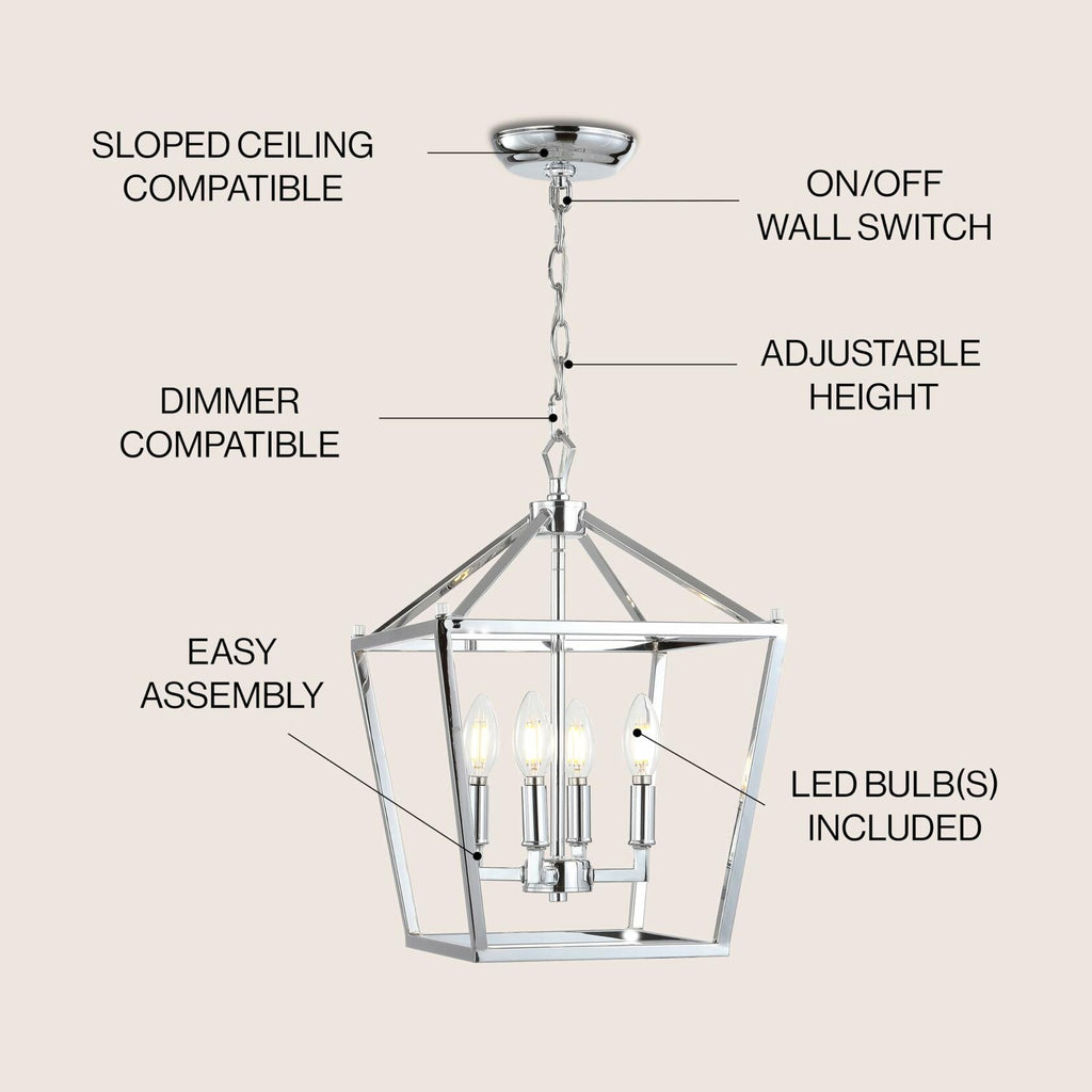 JONATHAN Y JYL7436C Pagoda Lantern Dimmable Adjustable Metal LED Pendant Classic