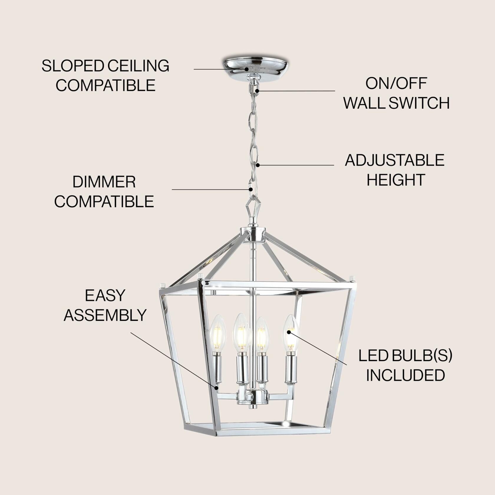JONATHAN Y JYL7436C Pagoda Lantern Dimmable Adjustable Metal LED Pendant Classic