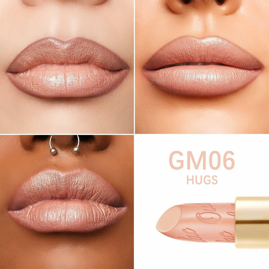 Oulac Matte Nude Peach Lipstick with Glow Metallic Finish - Vegan Lipstick for