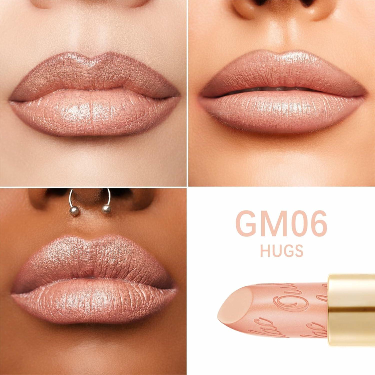 Oulac Matte Nude Peach Lipstick with Glow Metallic Finish - Vegan Lipstick for