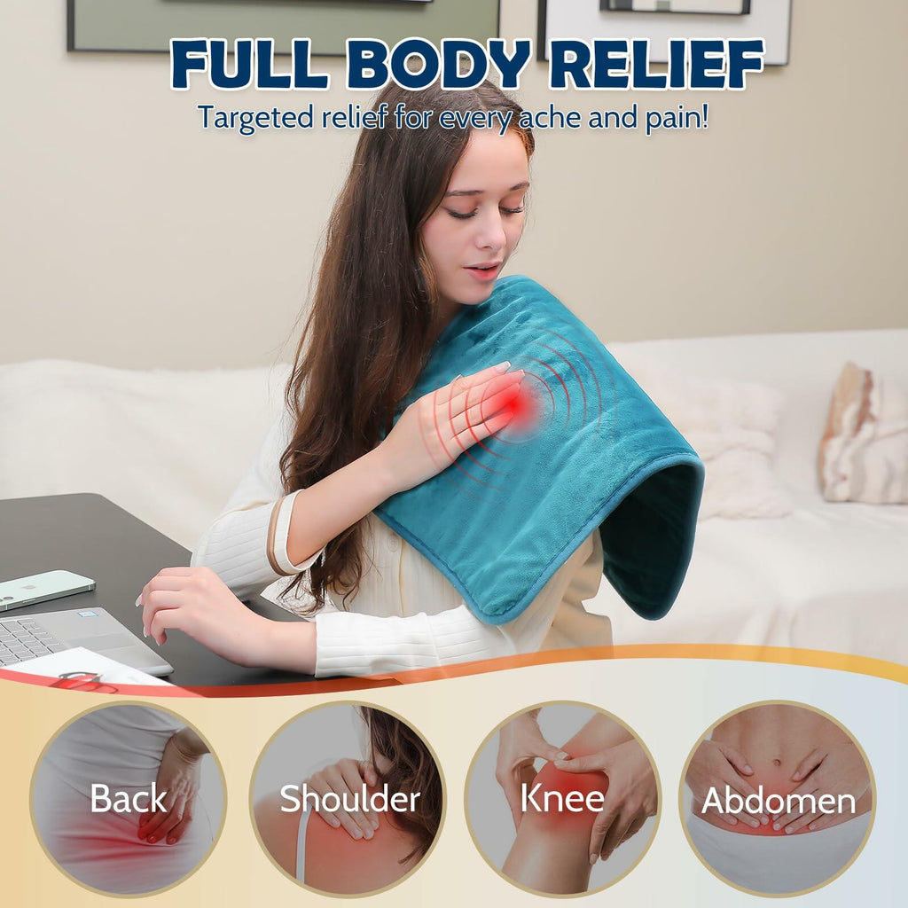 DAILYLIFF Massage Heating Pad, 12"x 24" Electric Heated Pads with Massager, 4
