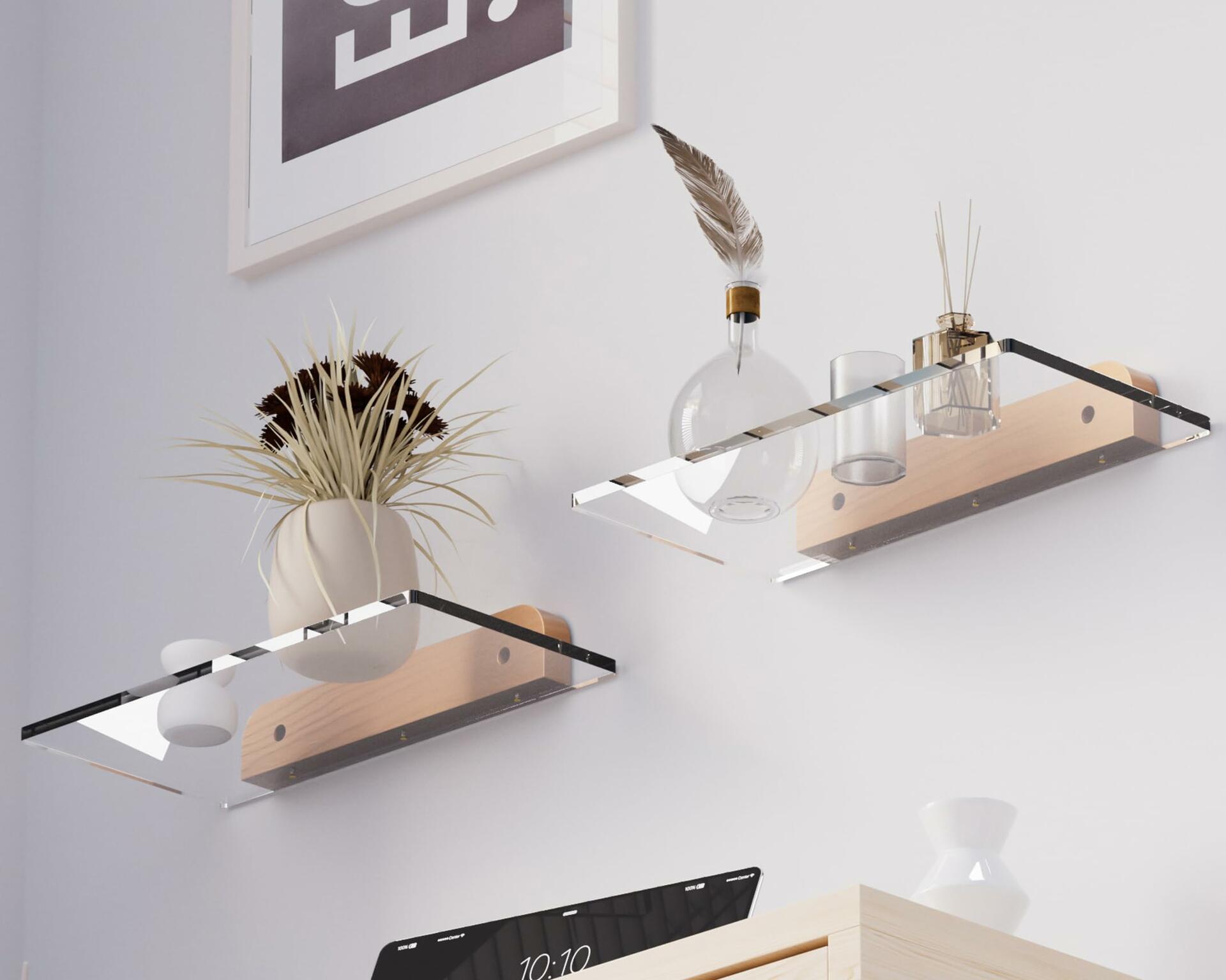 QsQueen Small Acrylic Floating Shelf for Wall, Clear Acrylic Wall Shelf with