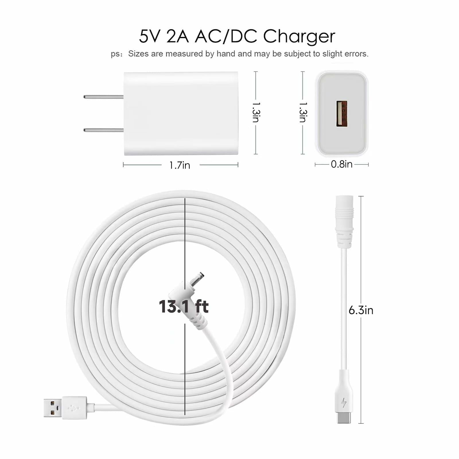 2 Pack Camera Power Adapter Charger for Ring Stick Up Cam Battery/Plug-in 3rd