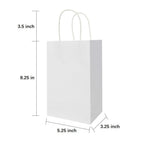 Oikss 100 Pack 5.25x3.25x8.25 Inch Small White Kraft Paper Bags with Handles