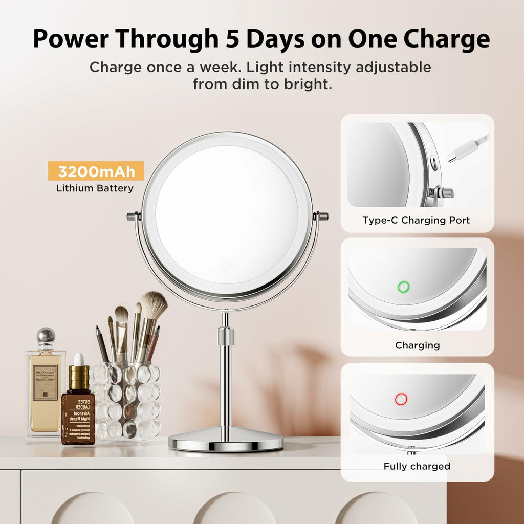tubbede Makeup Mirror, 1X/30X Double Sided Magnifying Mirror/Switch with 3